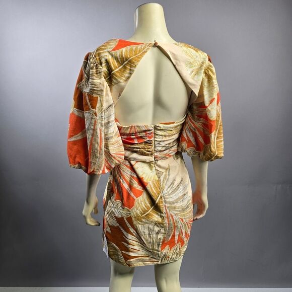 ASOS Orange Tan Puff Sleeve Mini Sundress R7 - Picture 4 of 5